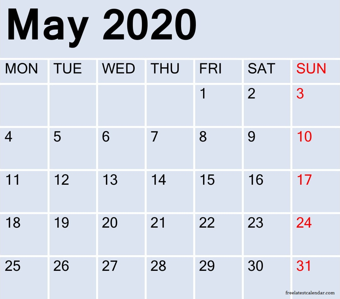 May 2020 Calendar Template Word, Excel And Pdf – Free Latest