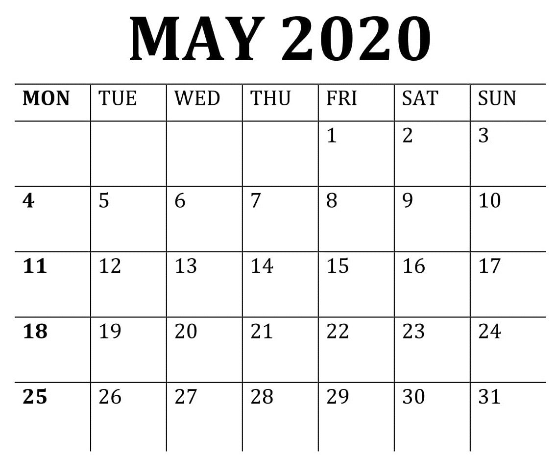 May Calendar 2020 Free Download – Free Latest Calendar