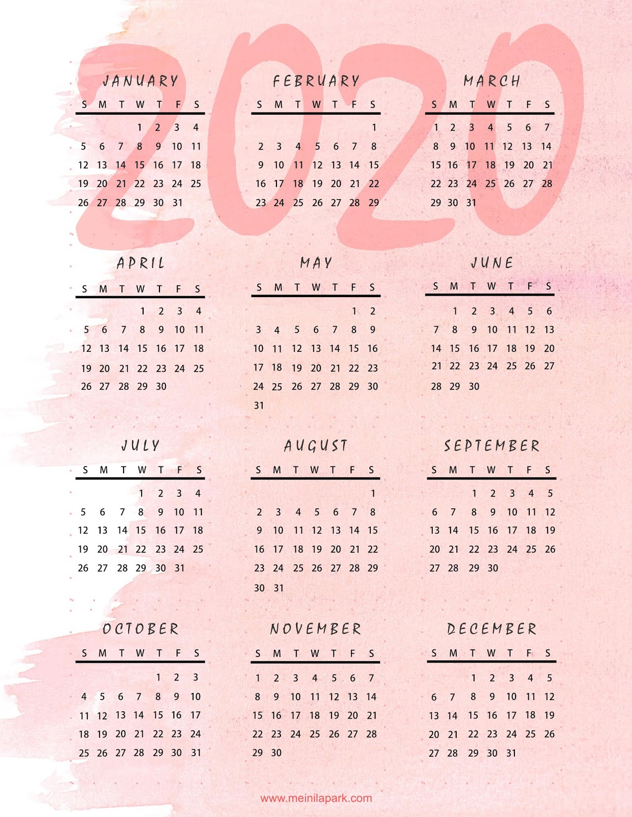 Meinlilapark: Thinking Ahead: Printable 2020 Calendar In