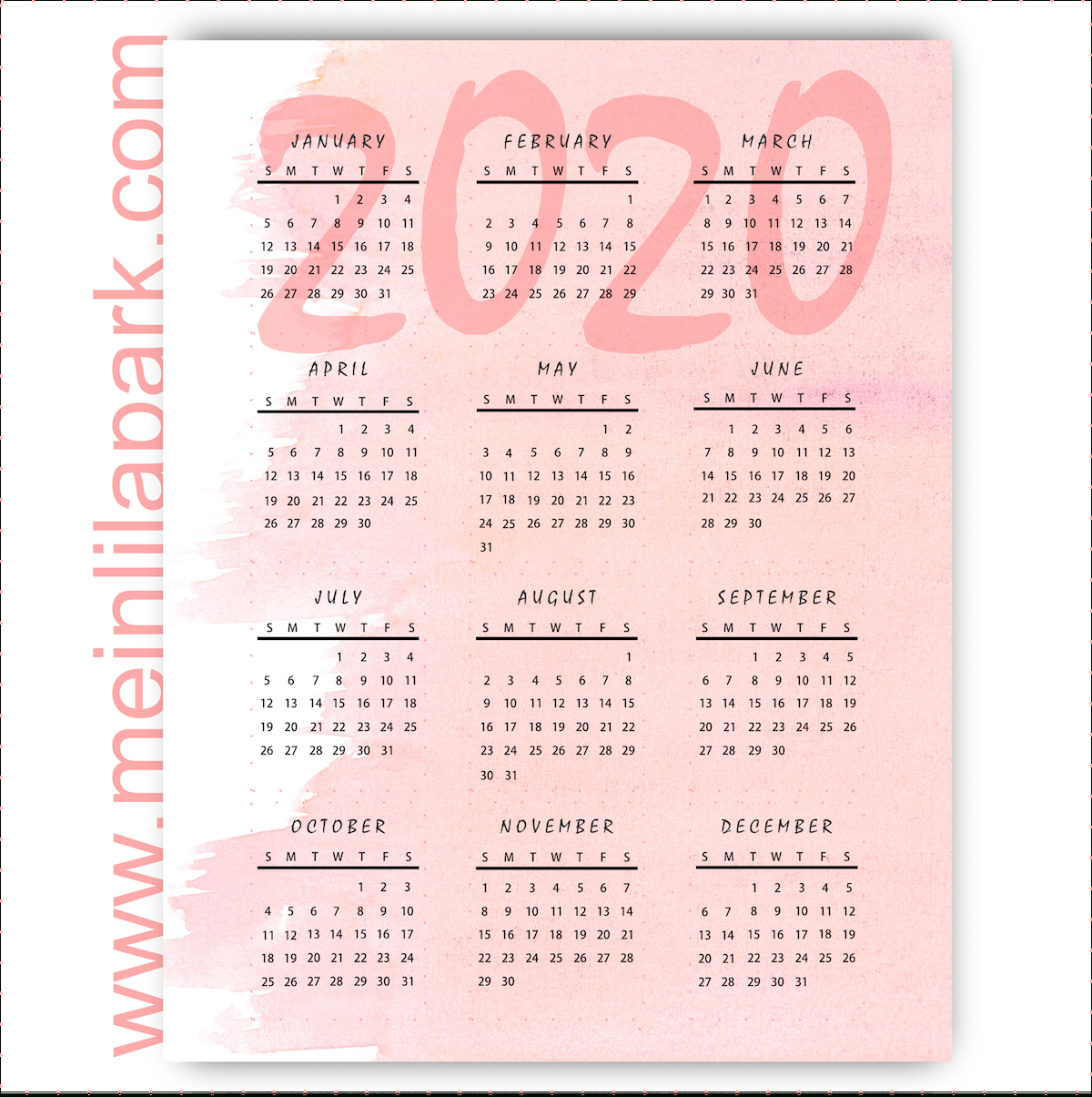 Meinlilapark: Thinking Ahead: Printable 2020 Calendar In