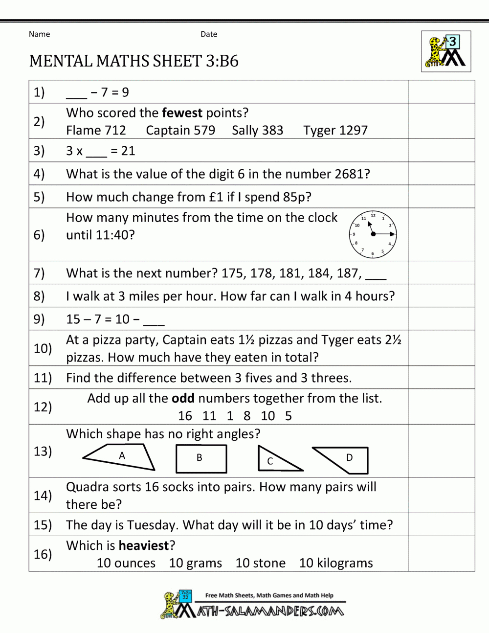 Mental Maths Year 3 Worksheets