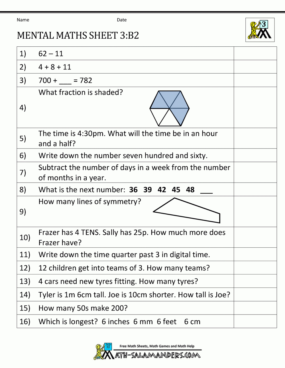 Mental Maths Year 3 Worksheets