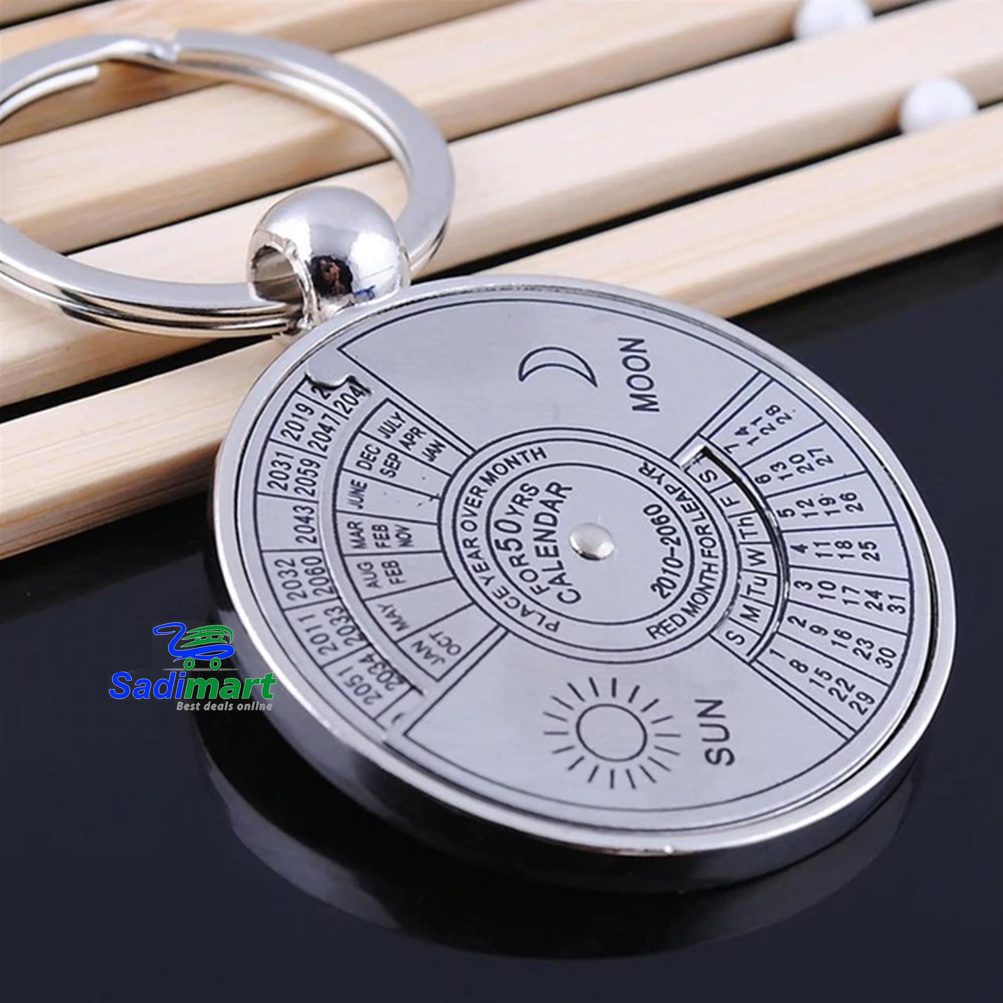 Mini 50 Years Perpetual Calendar Keychain Ring Unique Metal Keyring Car  Motorcycle Personalized Keychain