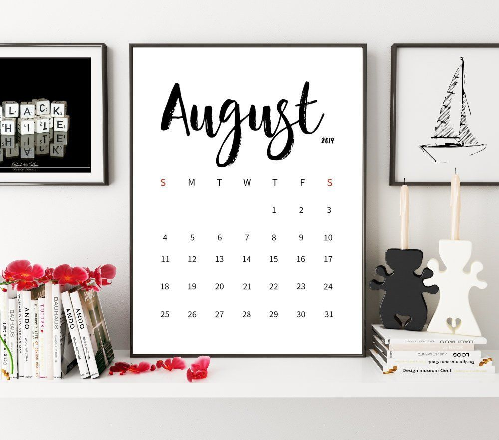 Minimalistic Calendar 2019, August 2019 Calendar, Monthly