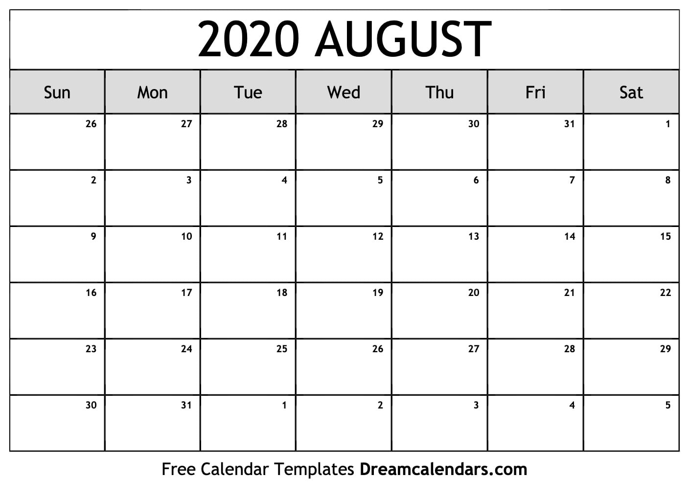 Mix · Free Blank August 2020 Printable Calendar