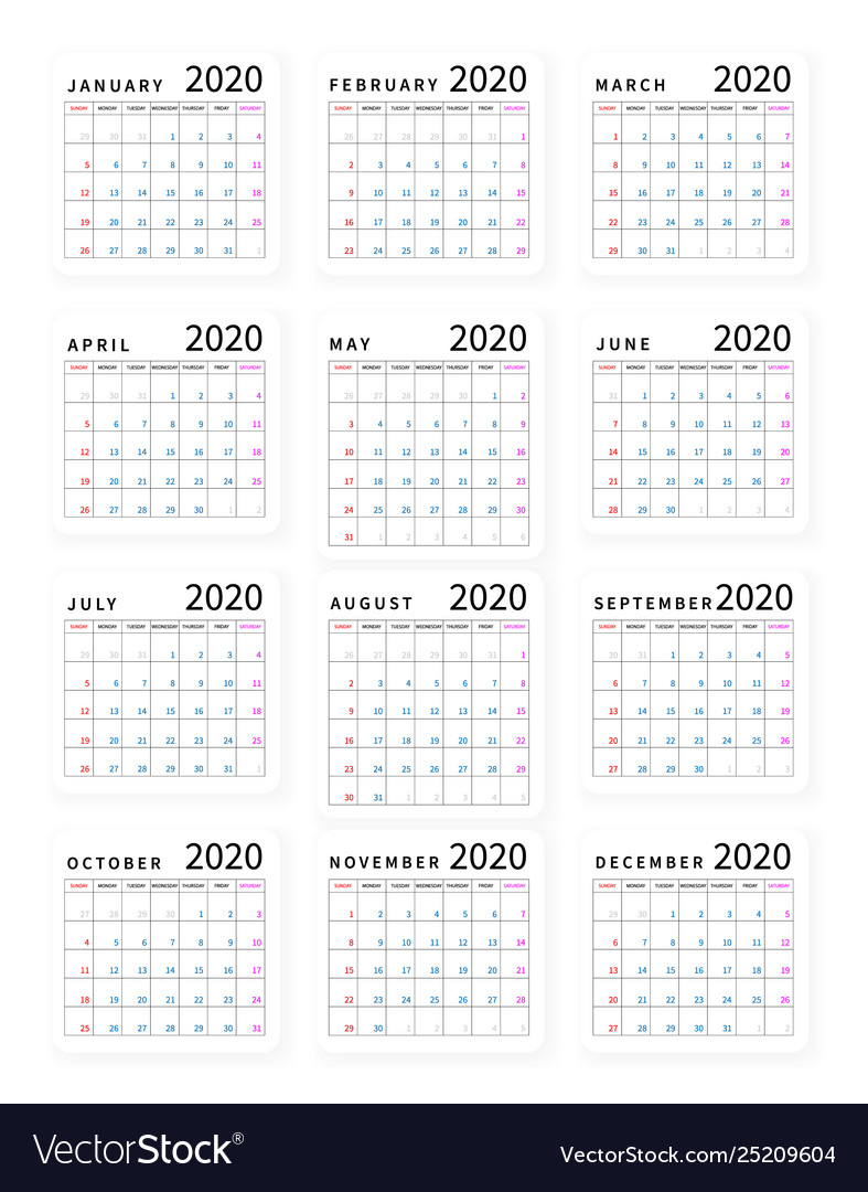 Mockup Simple Calendar Layout For 2020 Year Week