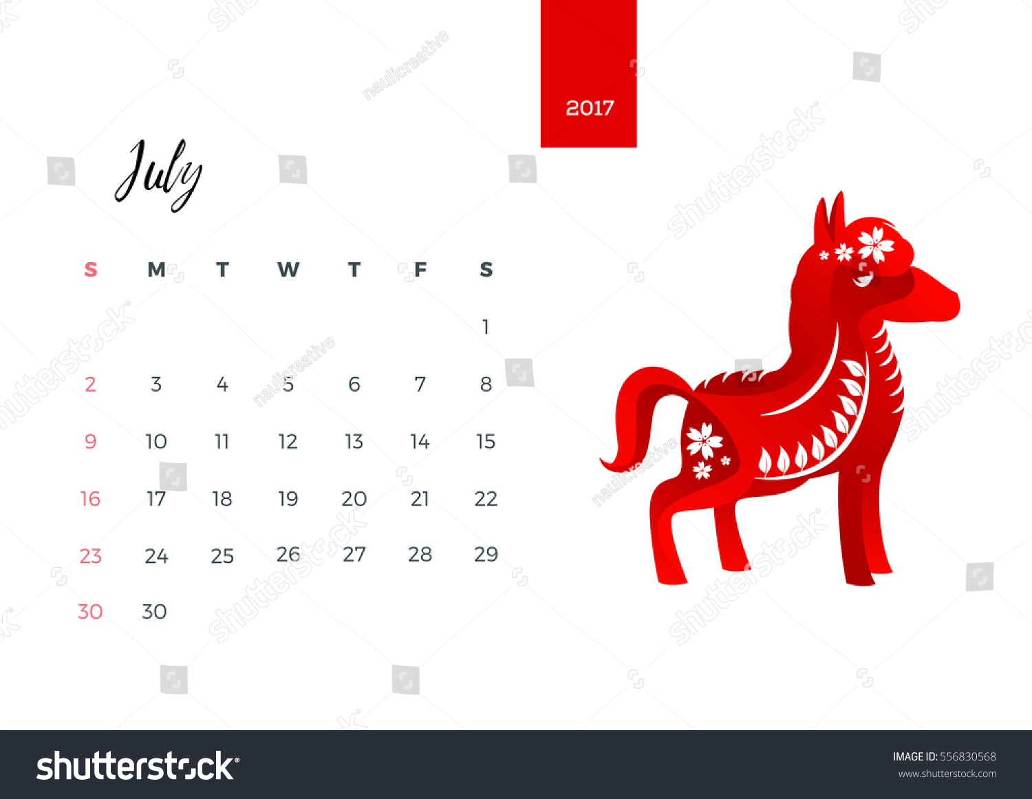 Modern Animals Chinese Zodiac 2017 Monthly Stock Vector