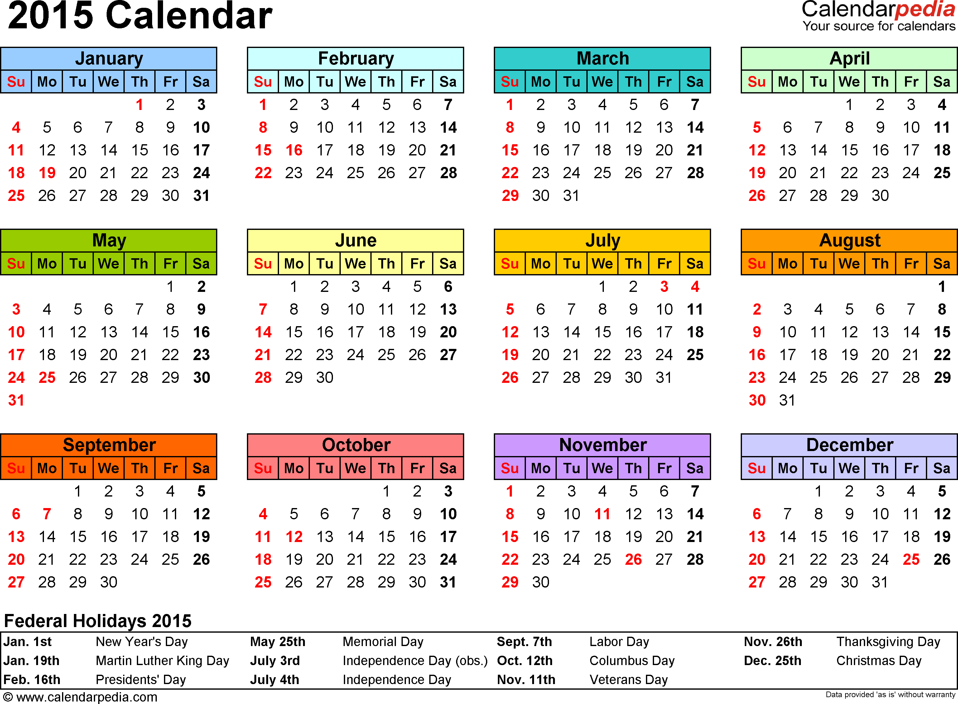 Month At A Glance Calendar 2015 - Wpa.wpart.co