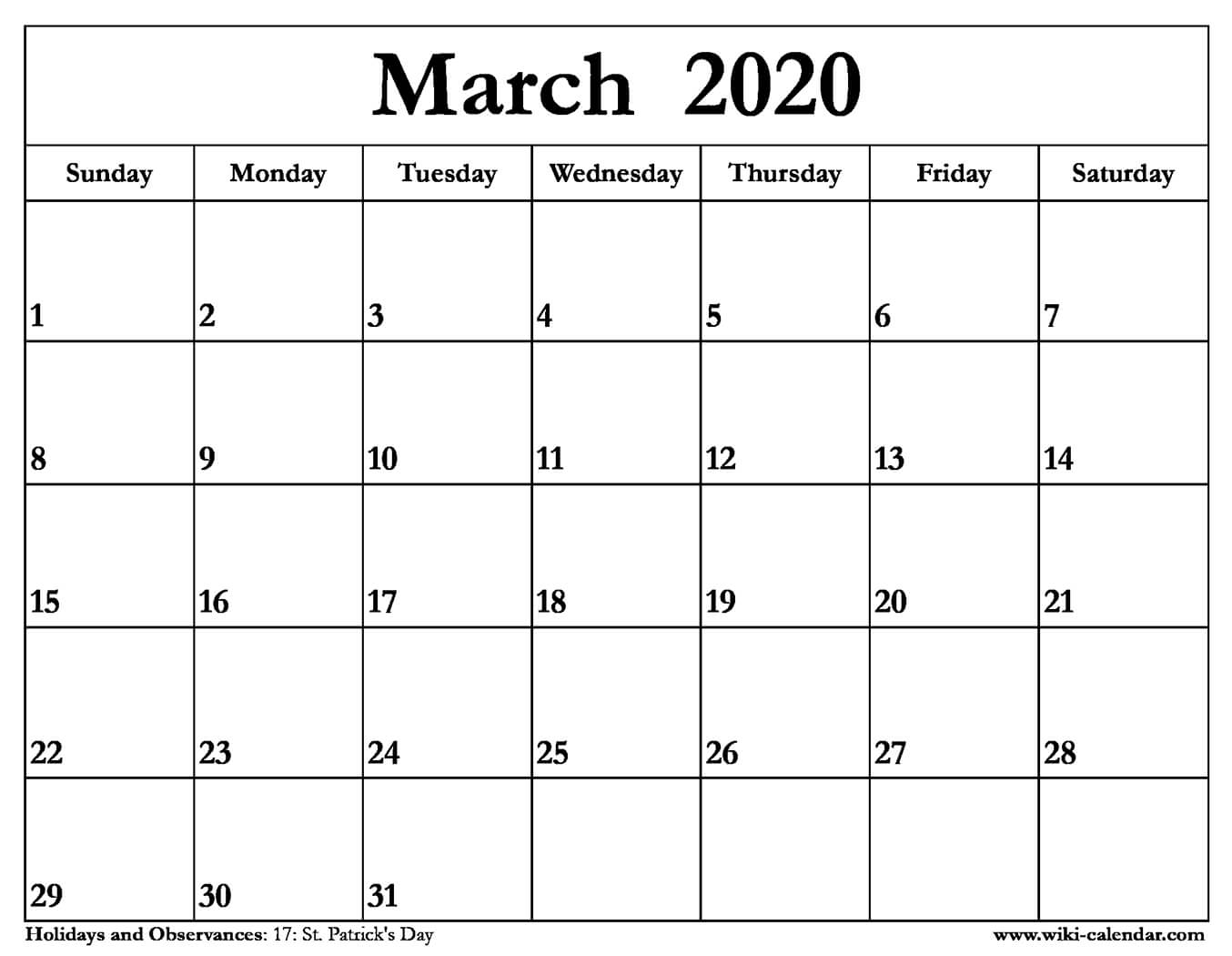 Monthly Calendar 2020 March - Wpa.wpart.co