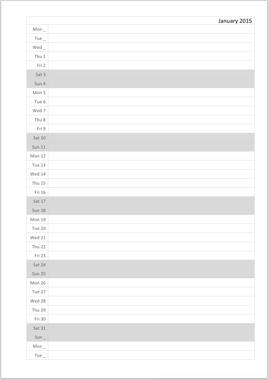 Monthly Calendar List Format - Wpa.wpart.co