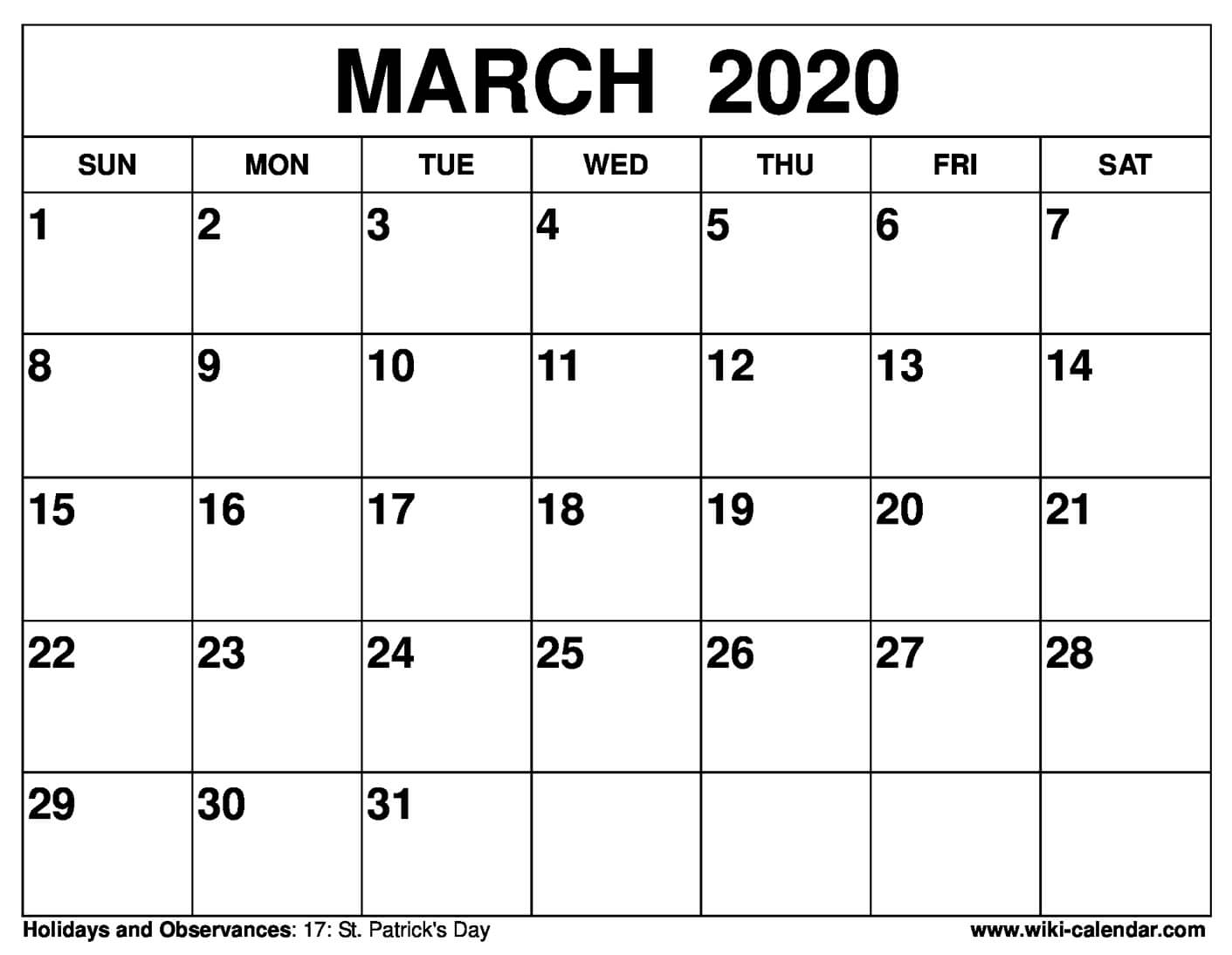 Monthly Calendar March 2020 - Wpa.wpart.co