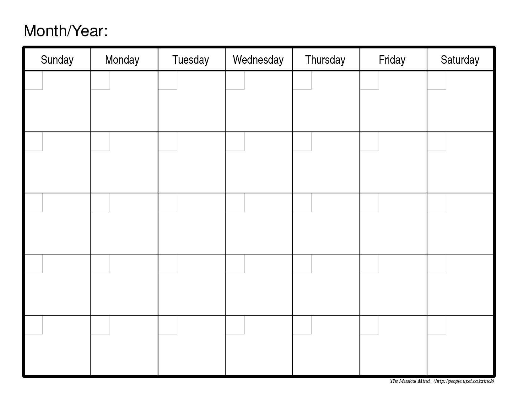 Monthly Calendar No Dates – Printable Week Calendar