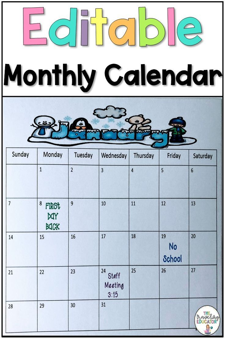 Monthly Calendar Template (Editable) | Monthly Calendar