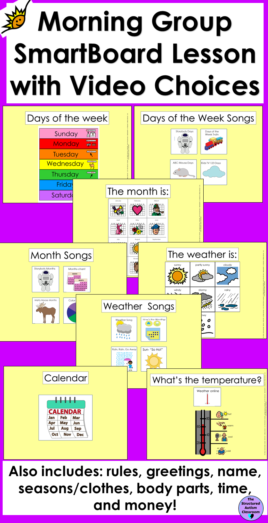 Morning Work Calendar Smartboard Lesson With Video Choices