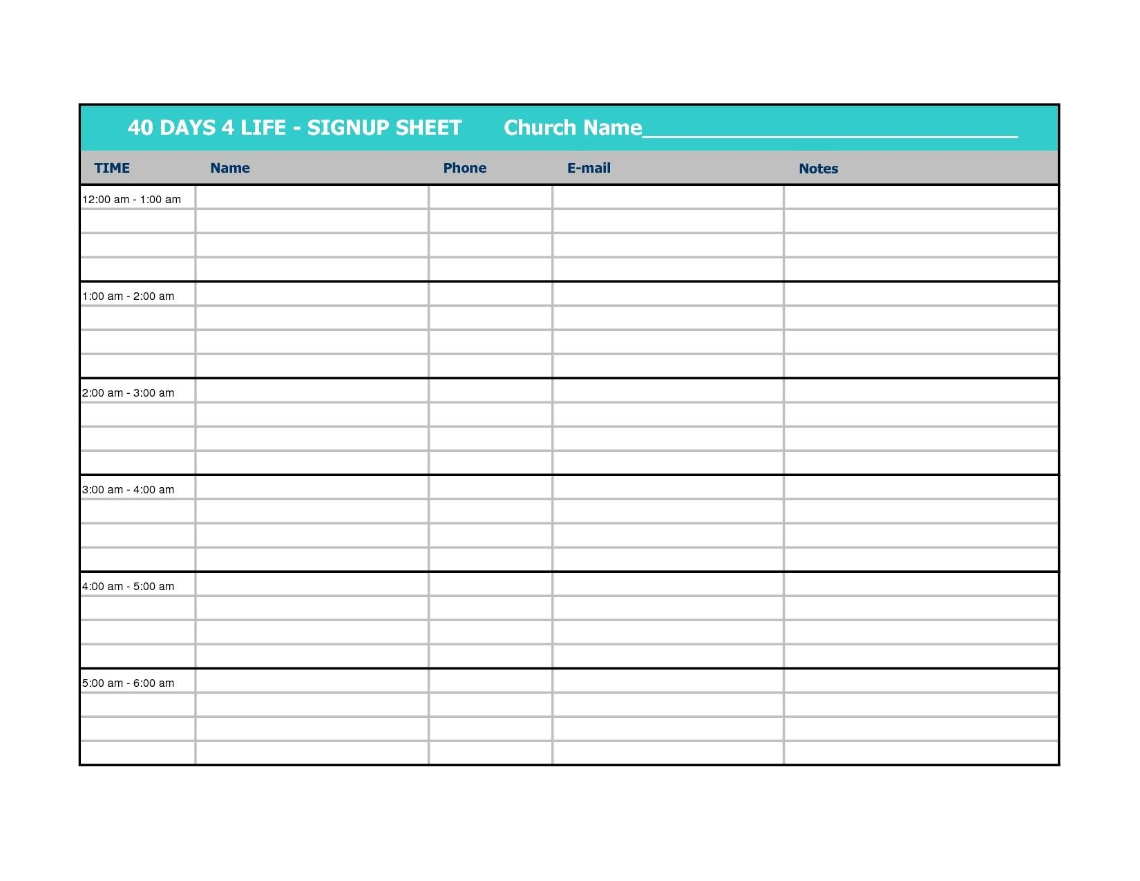 Printable Calendar Sign Up Sheet