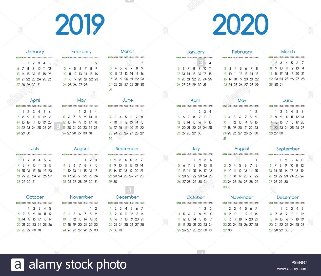 New Year 2019 And 2020 Vector Calendar Modern Simple Design