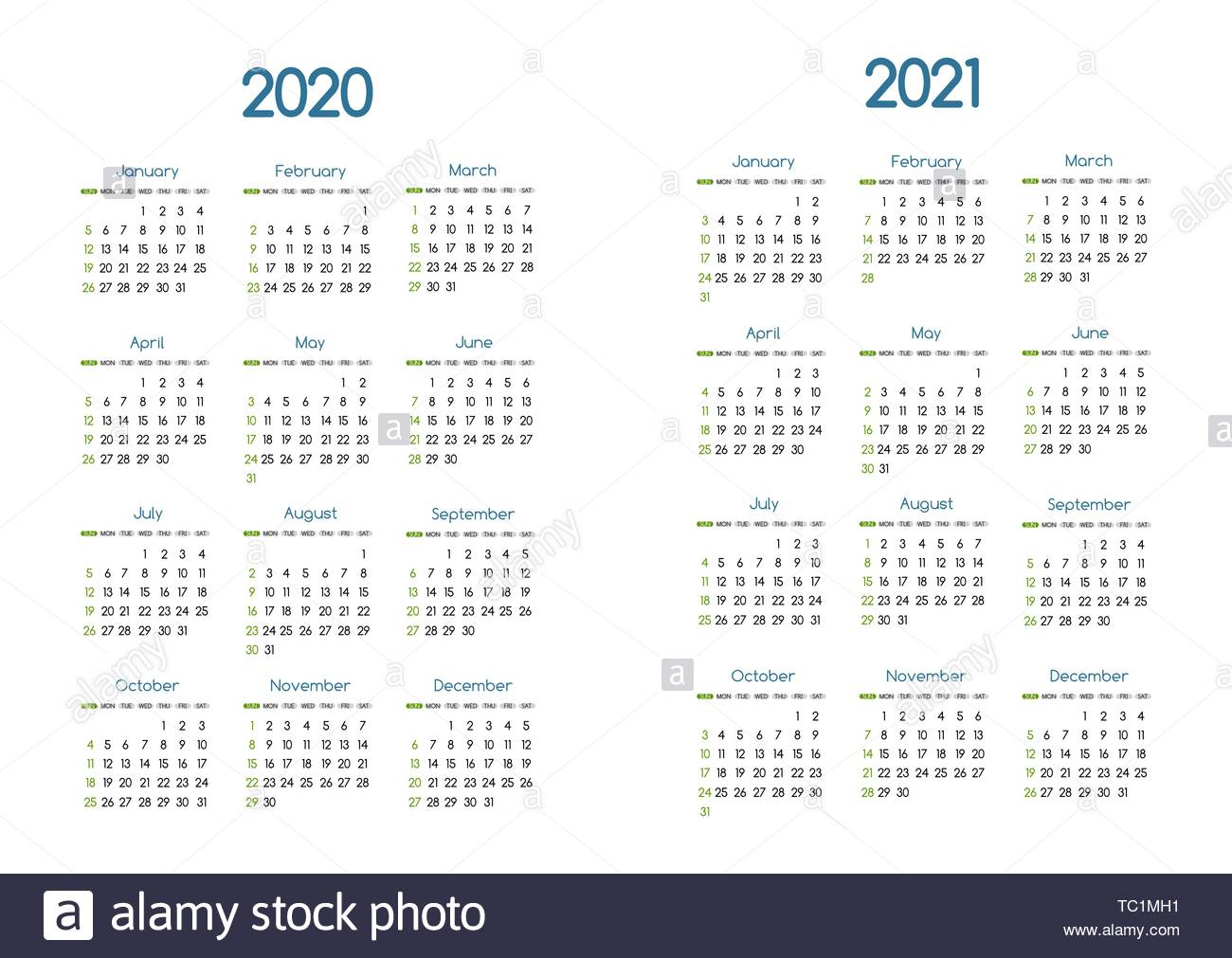 New Year 2020 And 2021 Vector Calendar Modern Simple Design