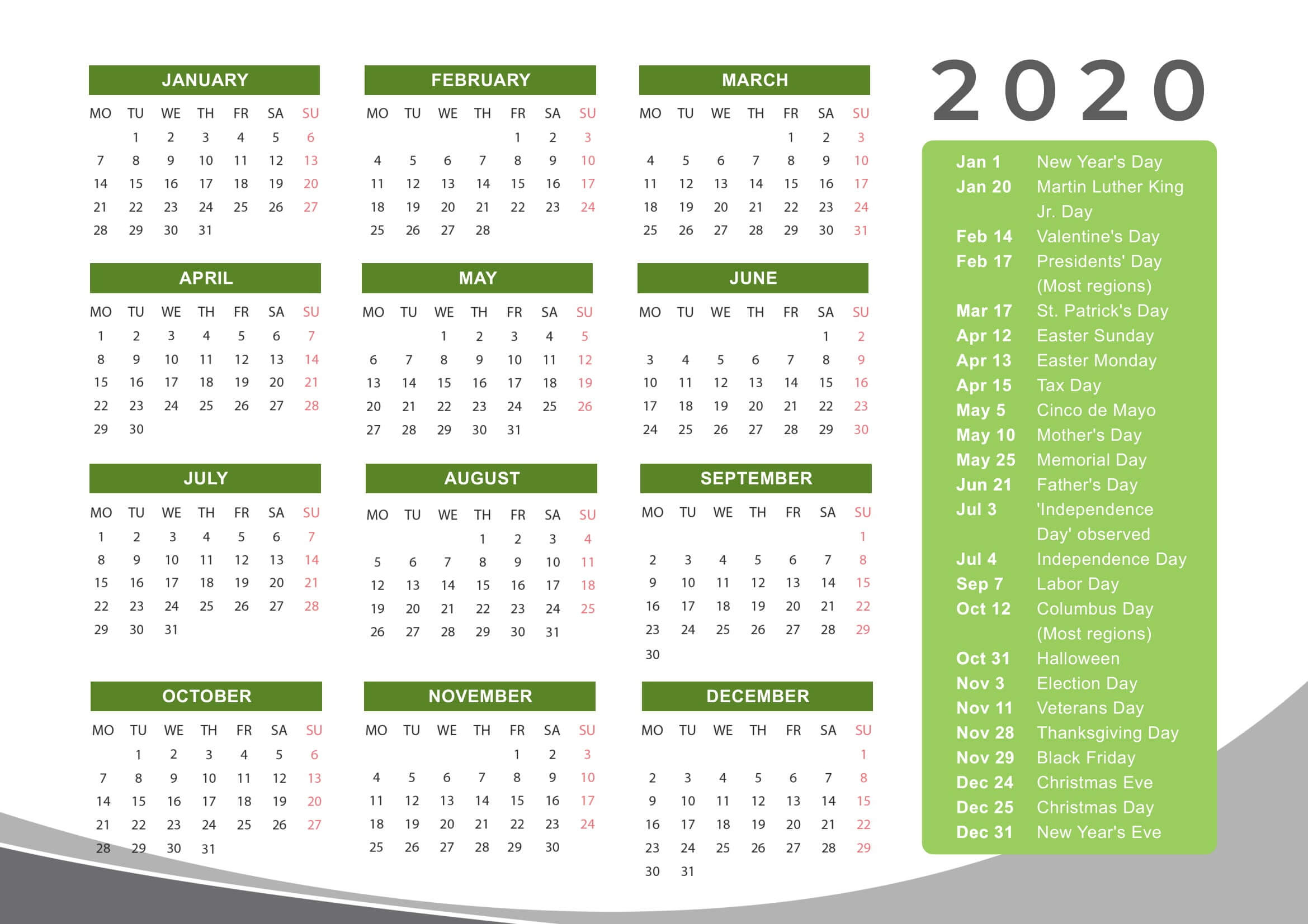 New Year Cute Calendar 2020 Holidays - 2019 Calendars For