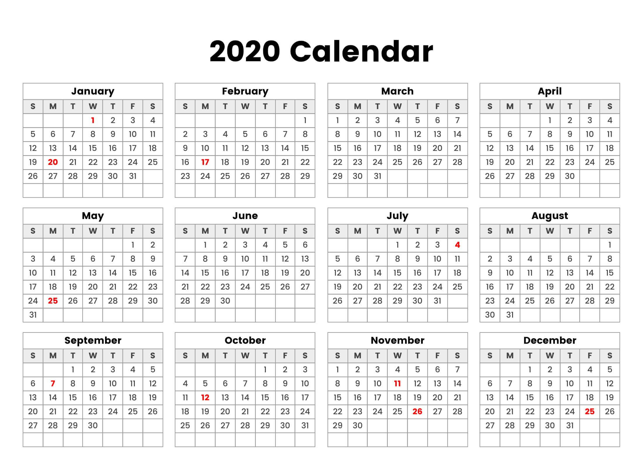 New Year Cute Calendar 2020 Holidays - 2019 Calendars For