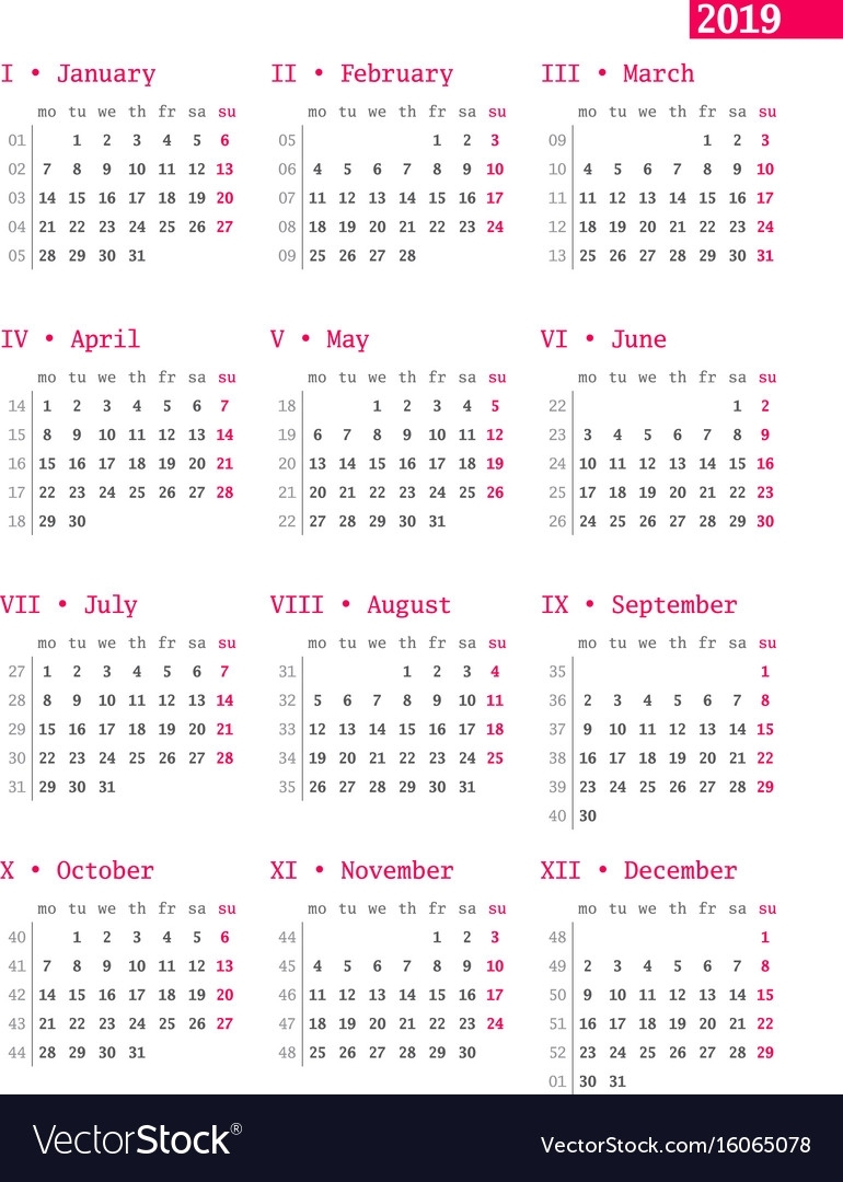 Nifty Year Calendar With Weeks : Mini Calendar Template