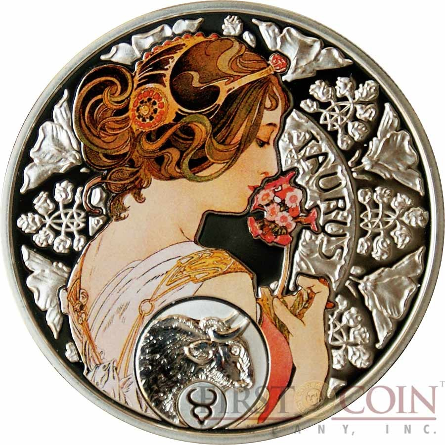 Niue Island Taurus $1 Painter Alphonse Mucha Zodiac Series