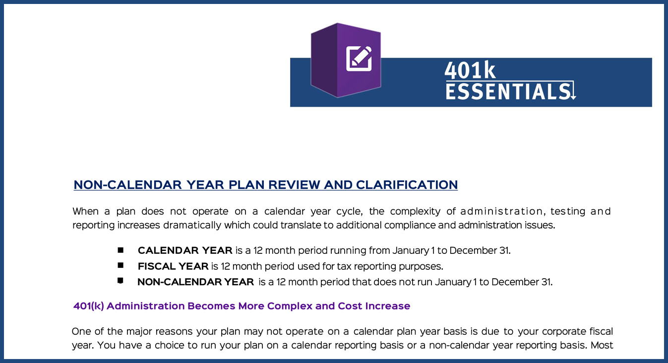 Non Calendar Year 401K Plans