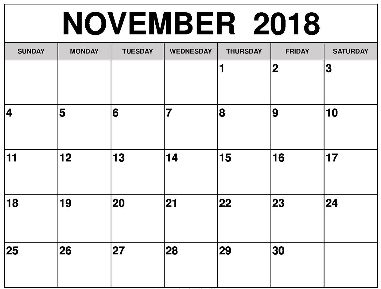 November 2018 Calendar In Editable Template | Printable