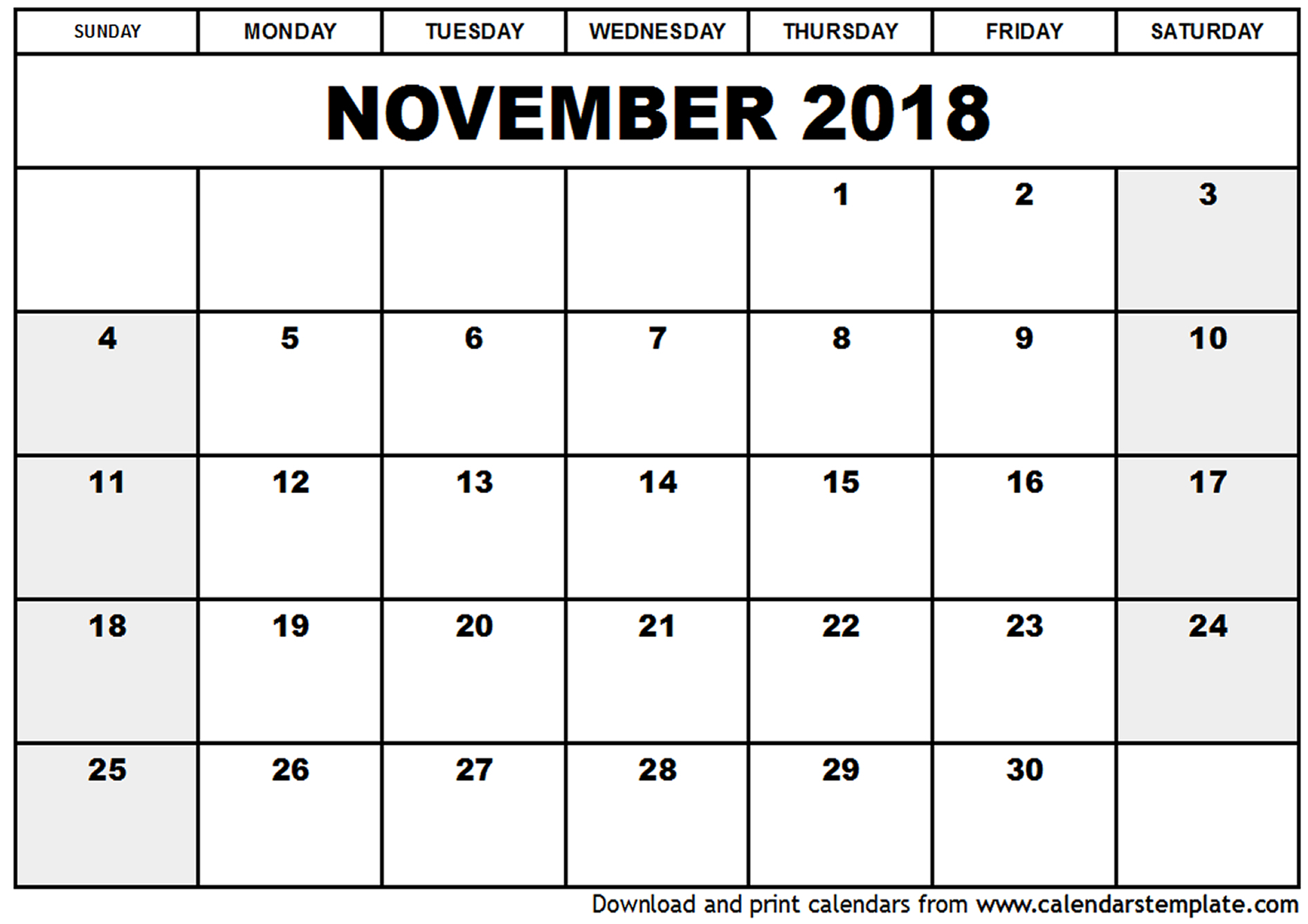 November 2018 Printable Calendar | Calendar For 2019