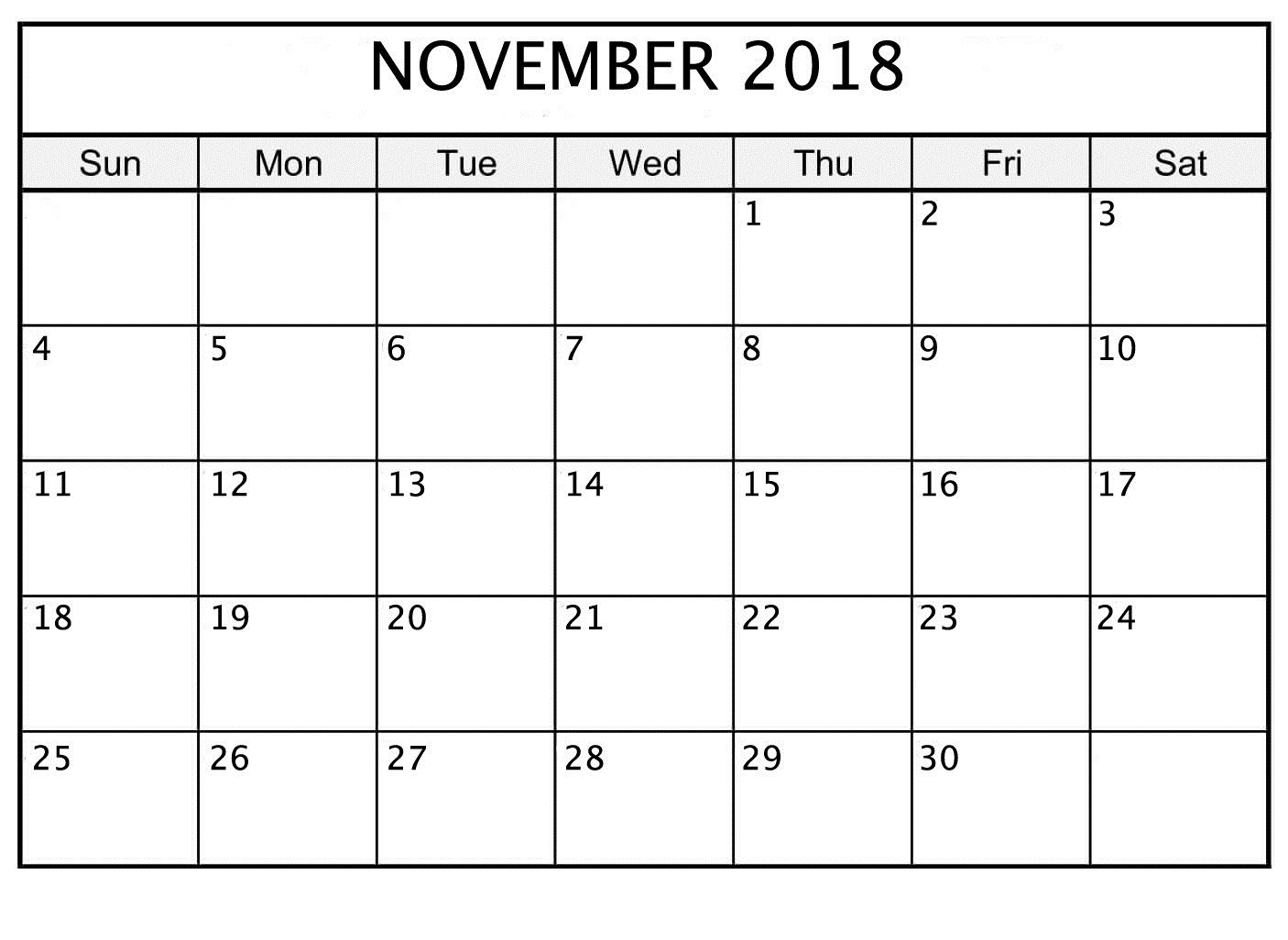 November 2018 Printable Calendar Date And Time | October