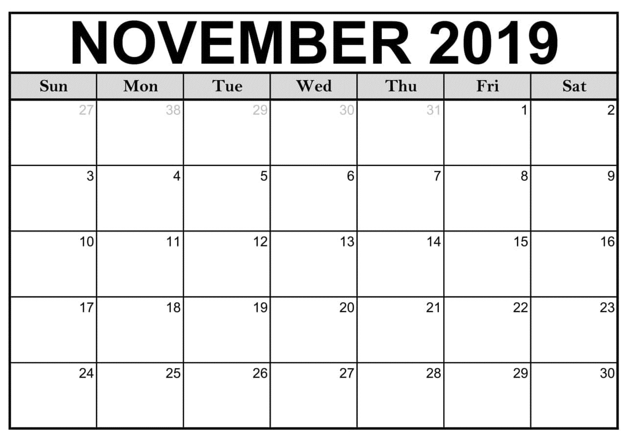 November 2019 Calendar Printablemonth Template - Latest
