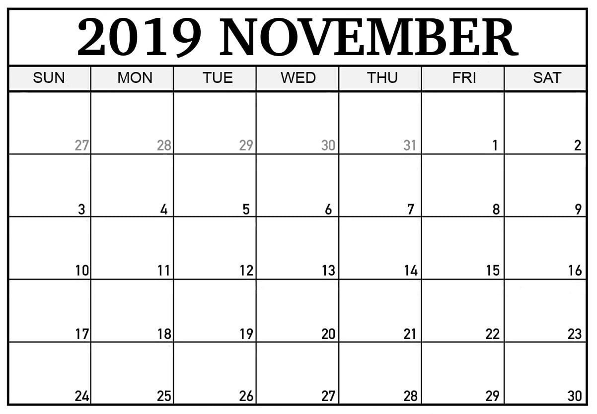 November 2019 Calendar With Large Dates - 2019 Calendars For