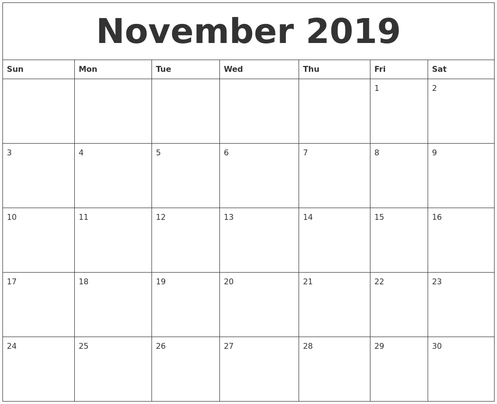 November 2019 Calendar Word | November Calendar, Monthly
