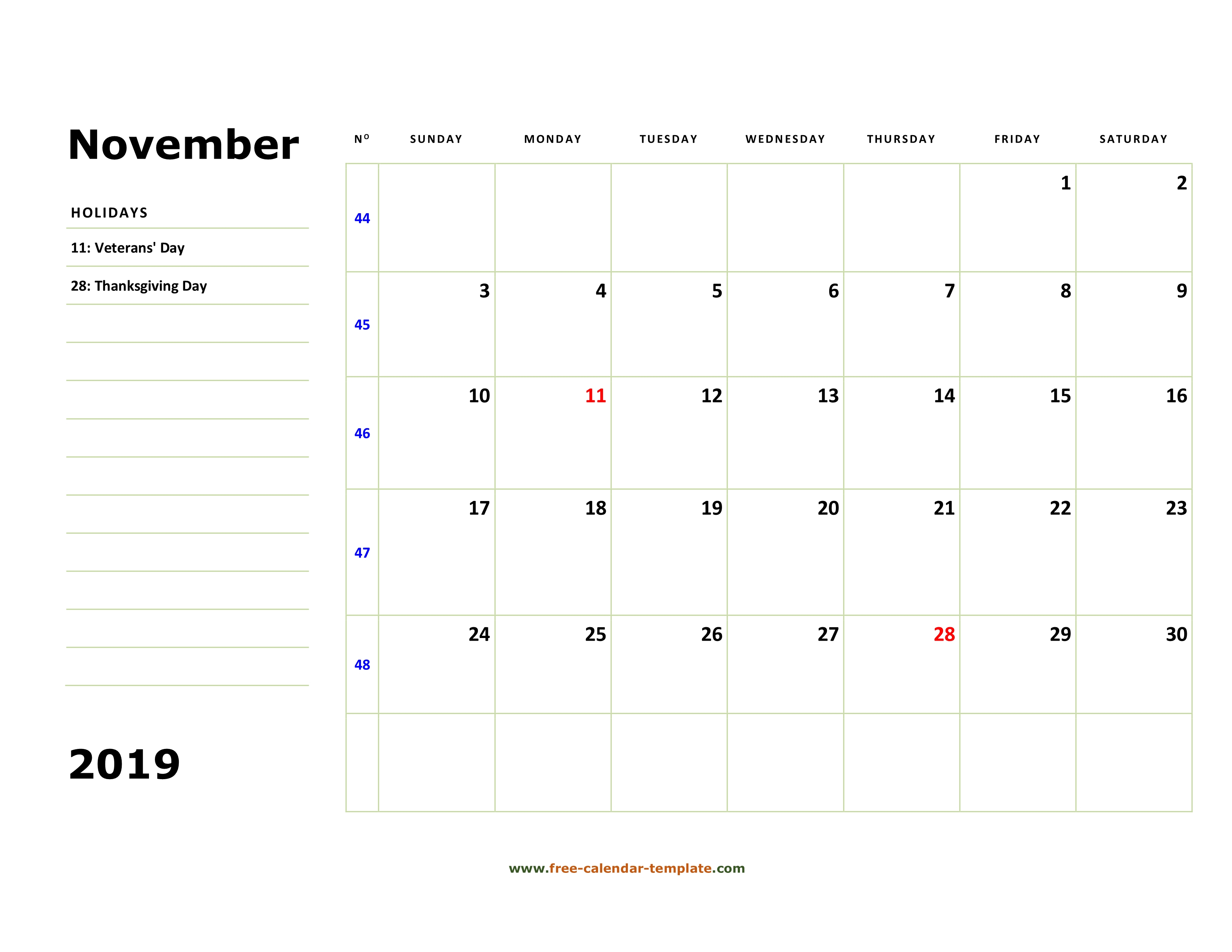 November 2019 Free Calendar Tempplate | Free-Calendar