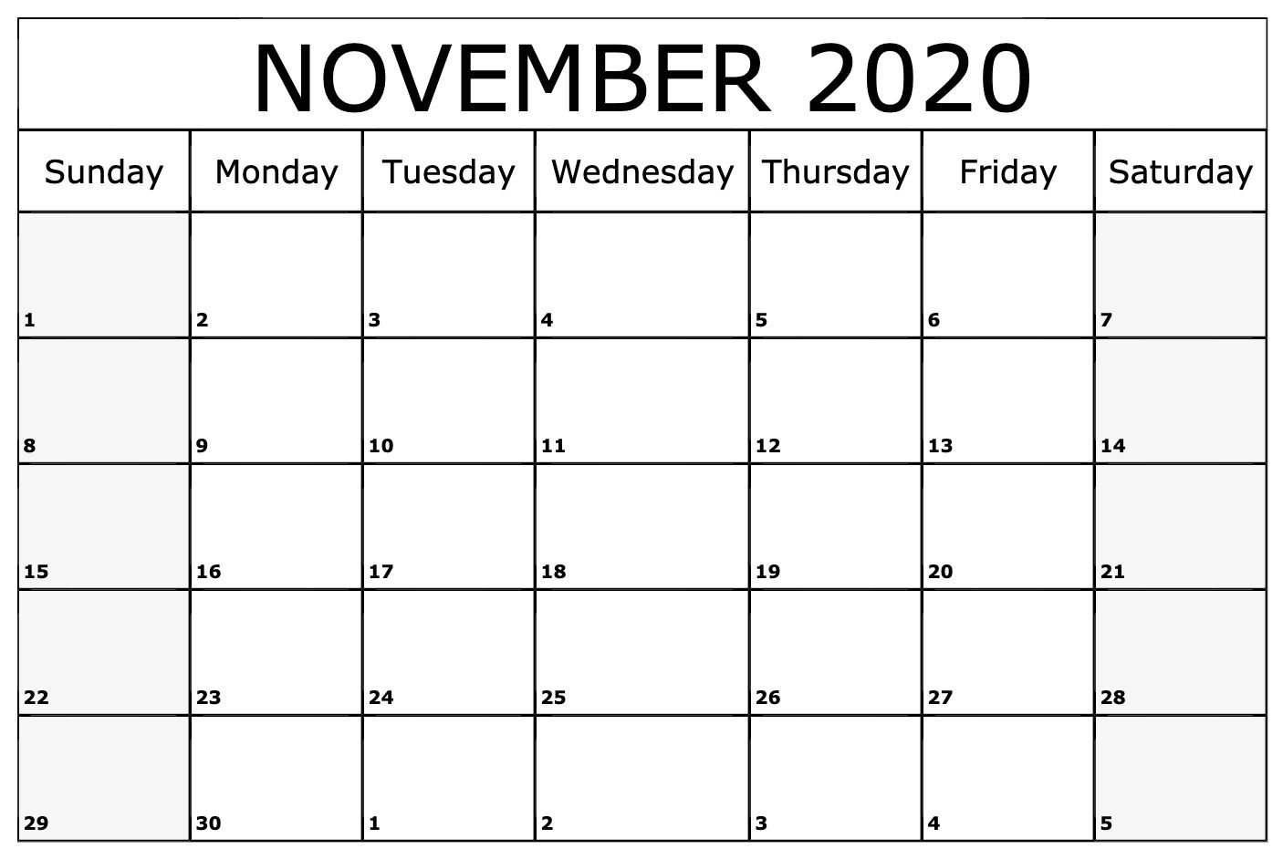 November 2020 Calendar Printable Template | July Calendar