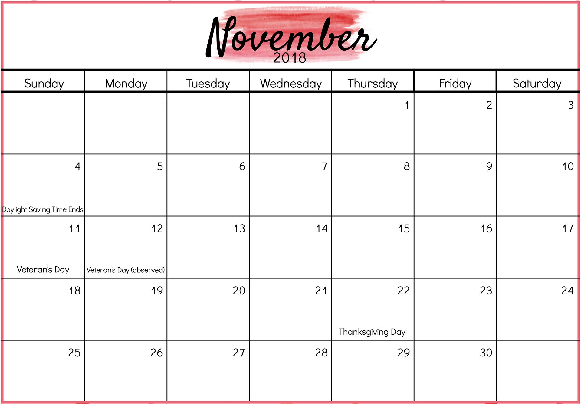 November Calendar 2018 Printable #calendar #november