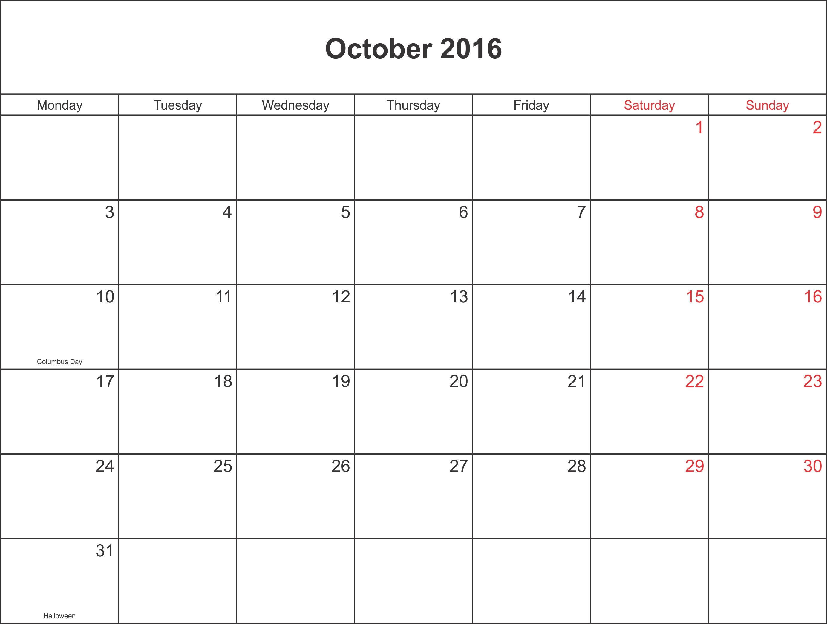 October 2016 Calendar Waterproof : Search Anything About