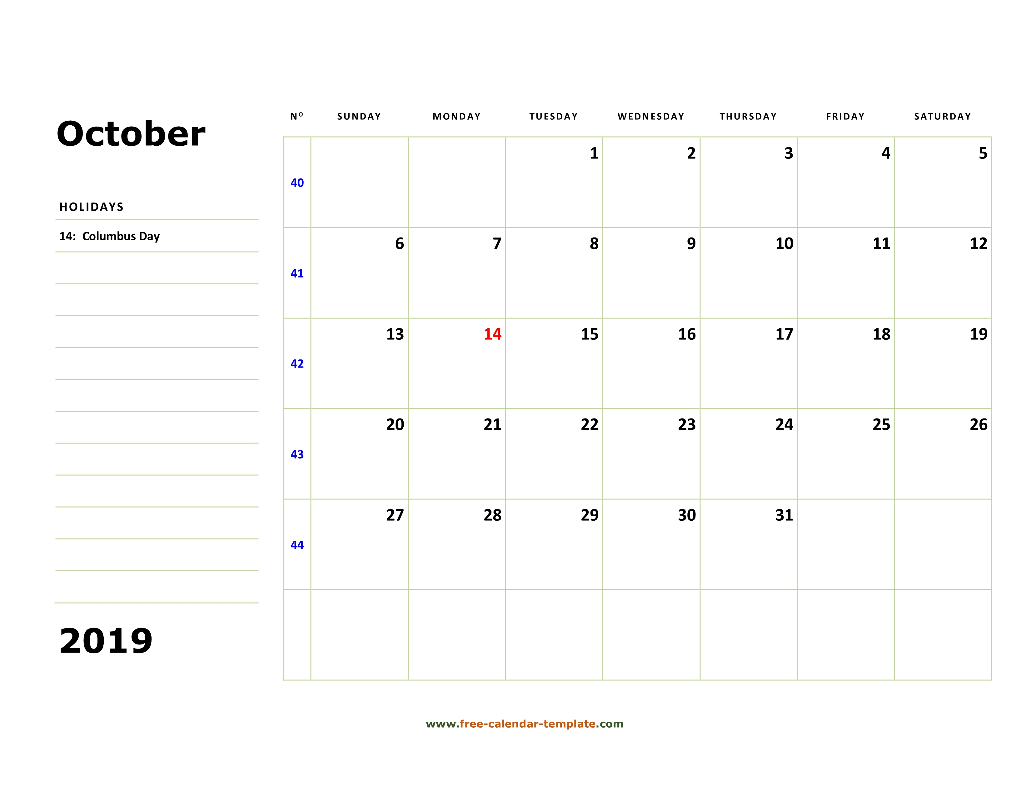 October 2019 Free Calendar Tempplate | Free-Calendar