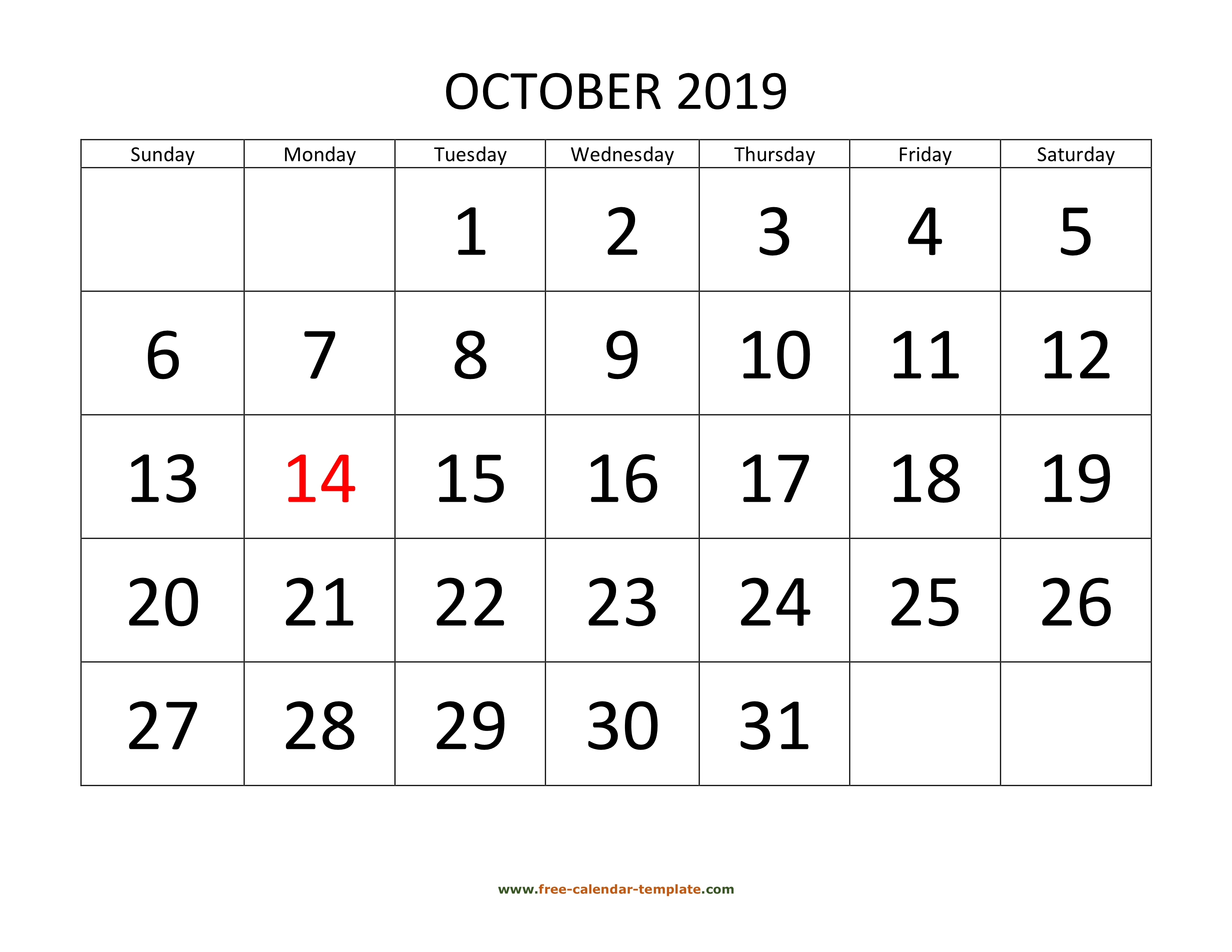 October 2019 Free Calendar Tempplate | Free-Calendar