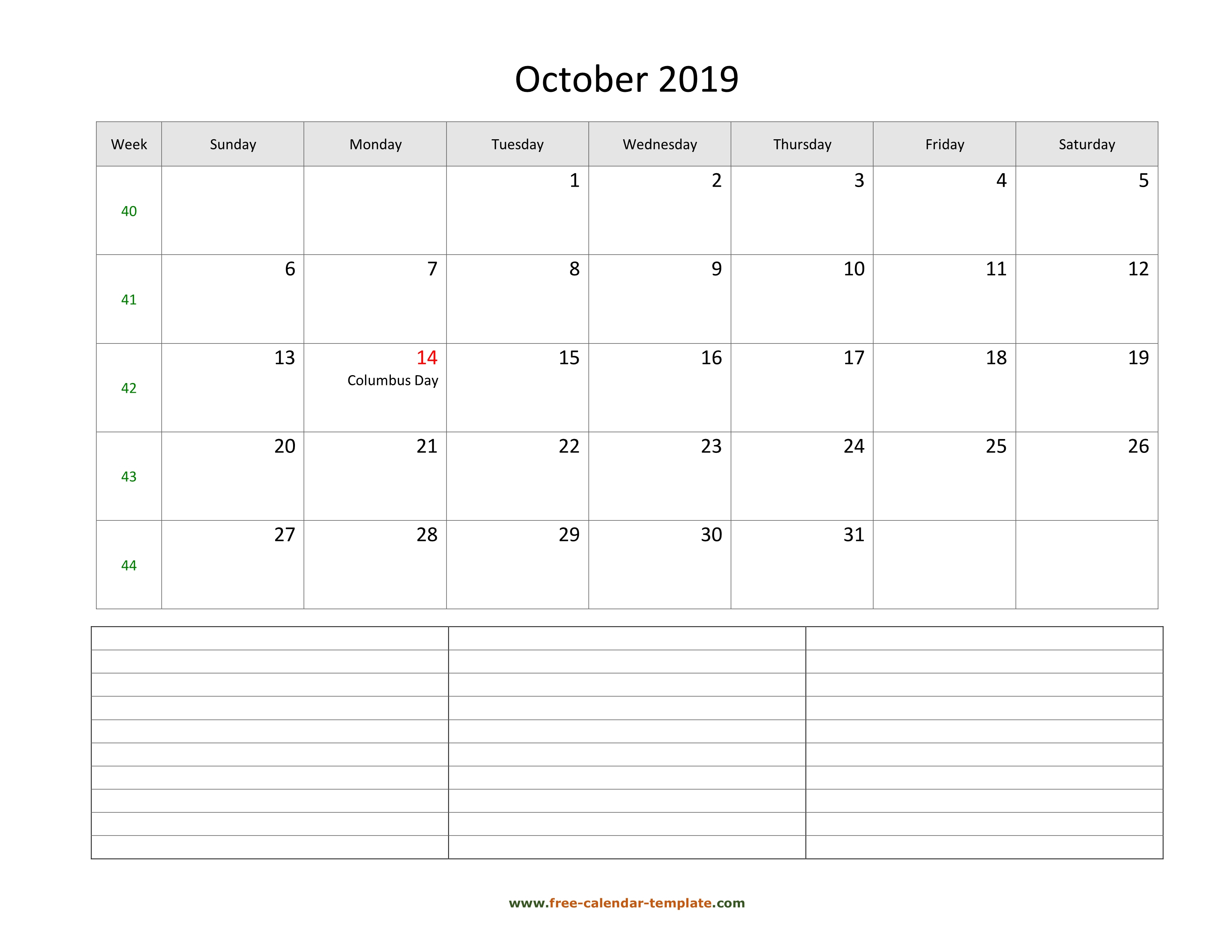 October 2019 Free Calendar Tempplate | Free-Calendar