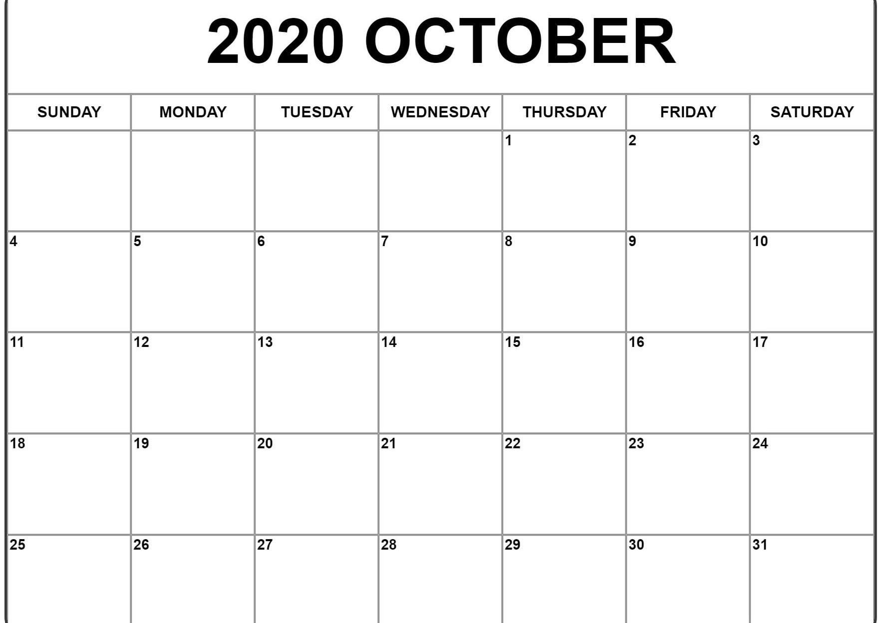 October 2020 Calendar Pdf, Word, Excel Template 2 | October