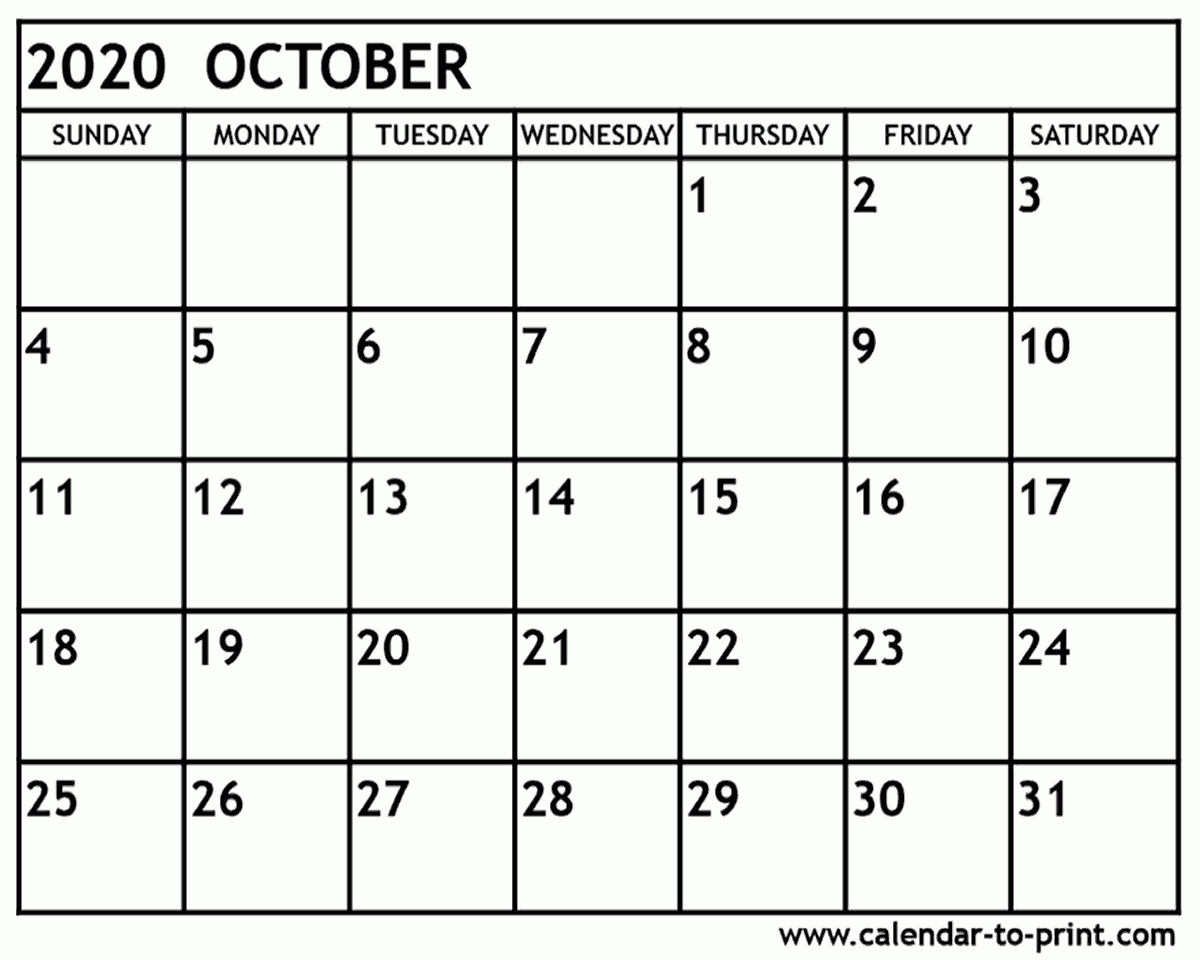 October 2020 Printable Calendar - Wpa.wpart.co