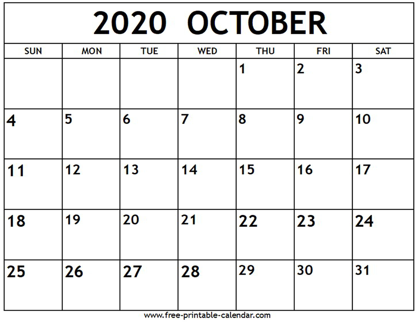 October 2020 Printable Calendar - Wpa.wpart.co