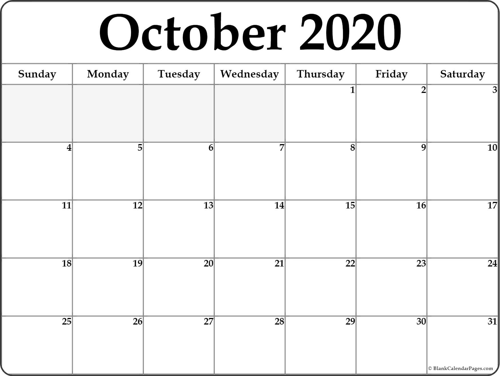 October 2020 Printable Calendar - Wpa.wpart.co