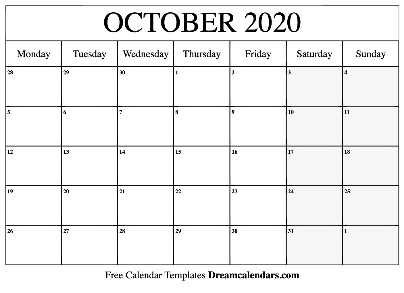 October 2020 Printable Calendar - Wpa.wpart.co