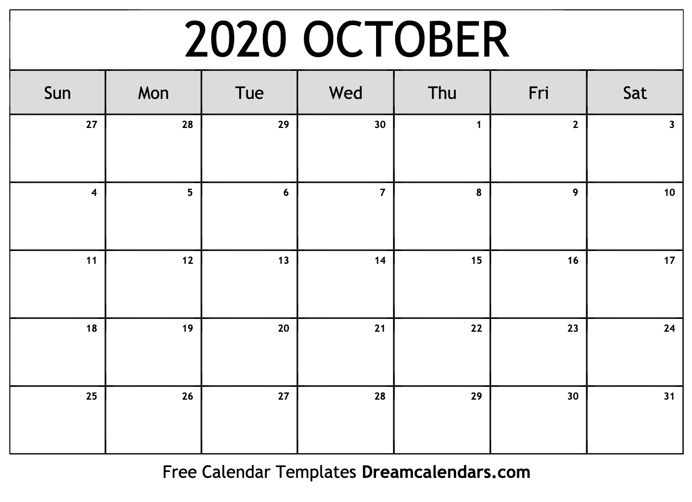 October 2020 Printable Calendar - Wpa.wpart.co