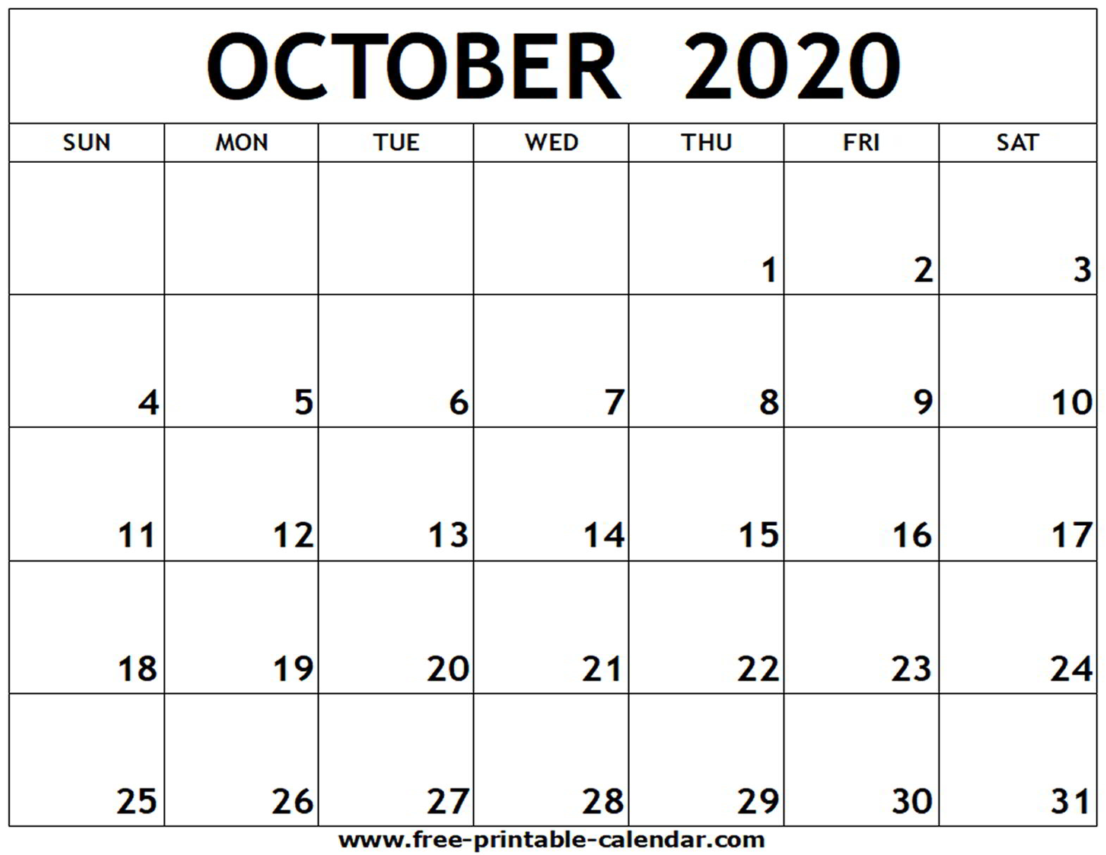 October 2020 Printable Calendar - Wpa.wpart.co
