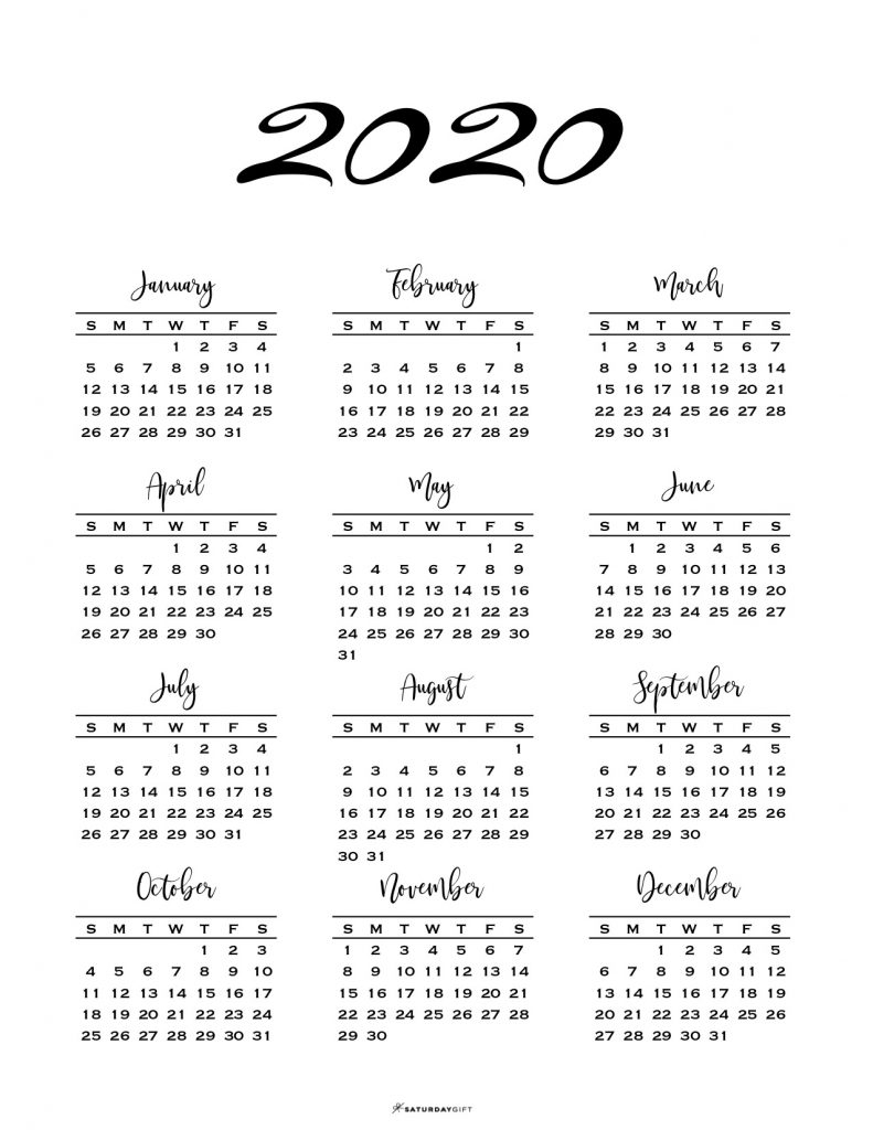 One Sheet Calendar 2020 - Wpa.wpart.co