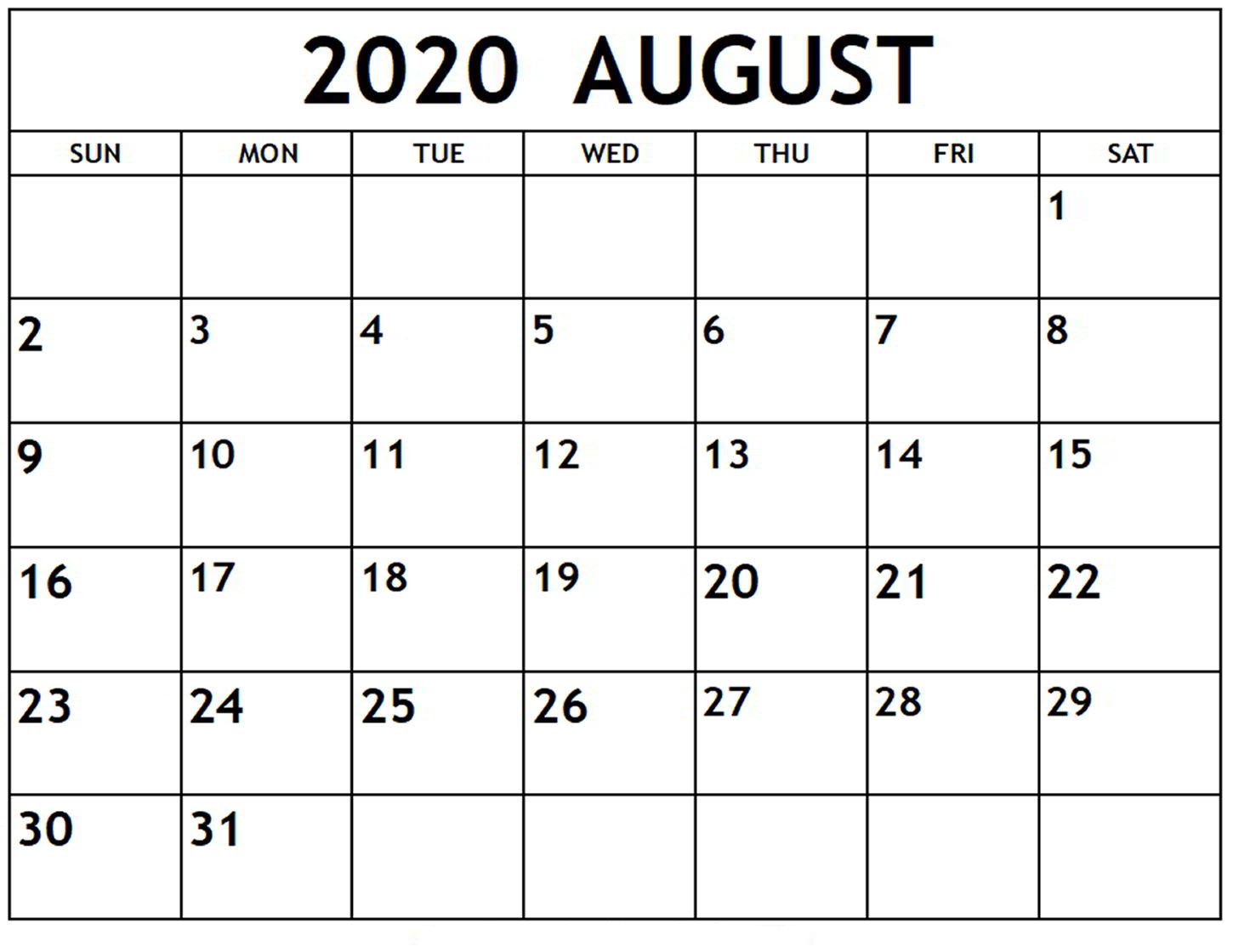 Free Printable Calendar Of August 2020