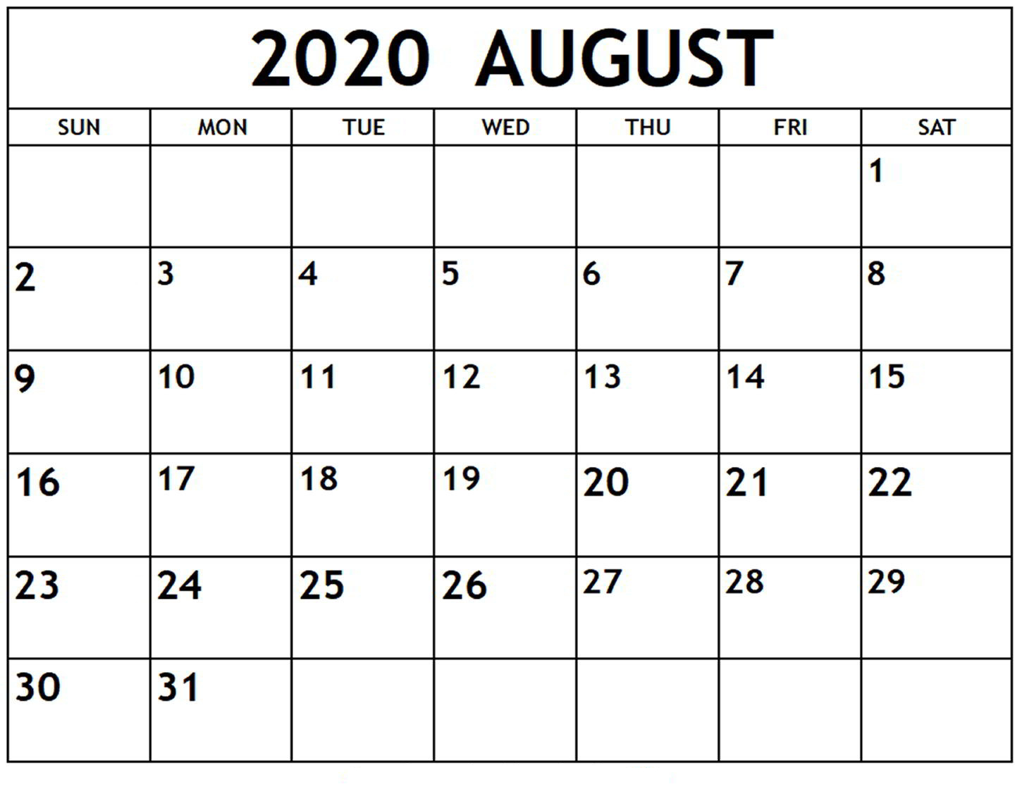 Blank Printable August Calendar Printable World Holiday