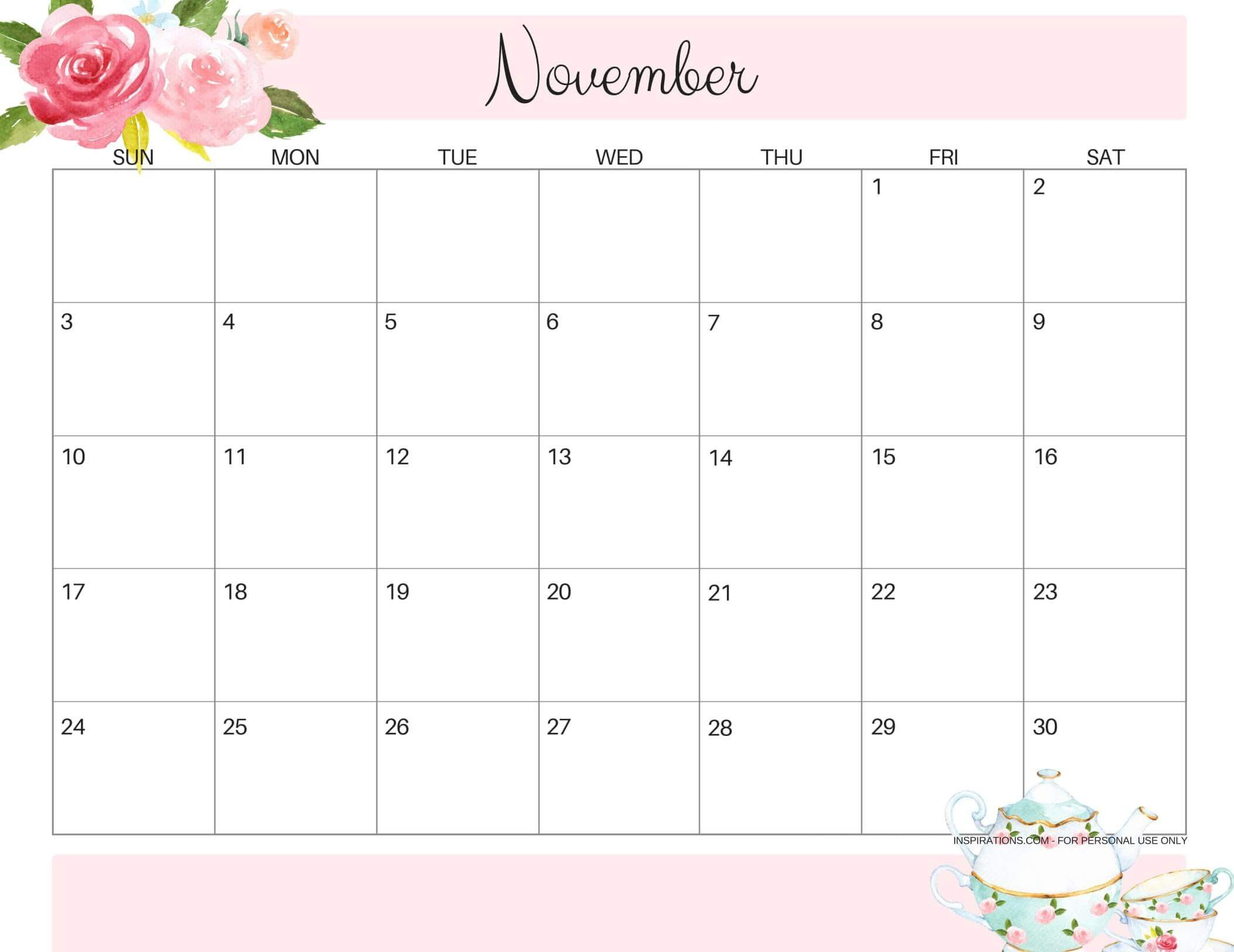 Online Free Printable November 2019 Calendar Sheets - Set